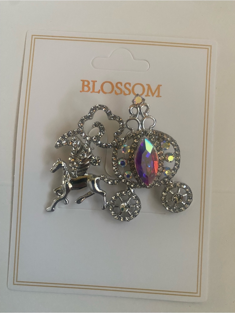 Blossom Silver Crystal Carriage Brooch with Iridescent Gem fashion only